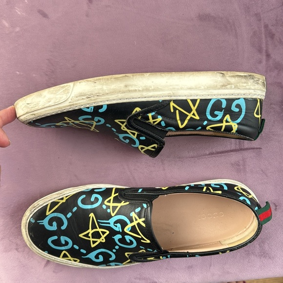 AUTHENTIC GUCCI GHOST GG GRAFFITI LEATHER SLIP ON SNEAKER SZ40 - Picture 7 of 9